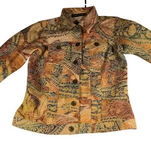 Alexis & Avery Womens Paisley Tapestry Jacket Orange Tan Blue Multi Color‎ Small